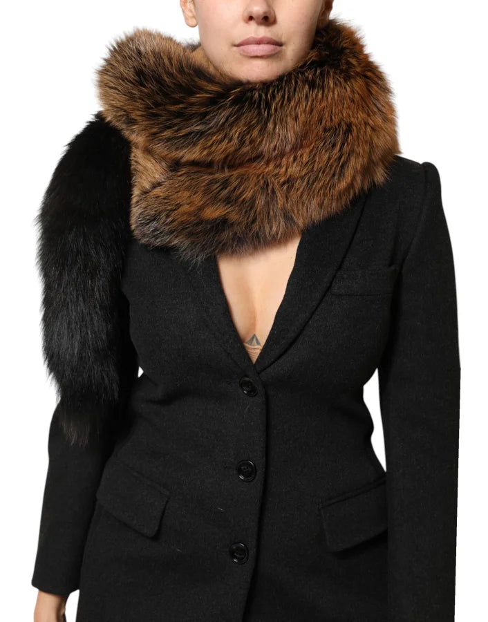 Dolce &amp; Gabbana Brown Red Fox Fur Neck Cashmere Warmer Scarf