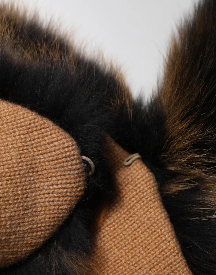 Dolce &amp; Gabbana Brown Red Fox Fur Neck Cashmere Warmer Scarf