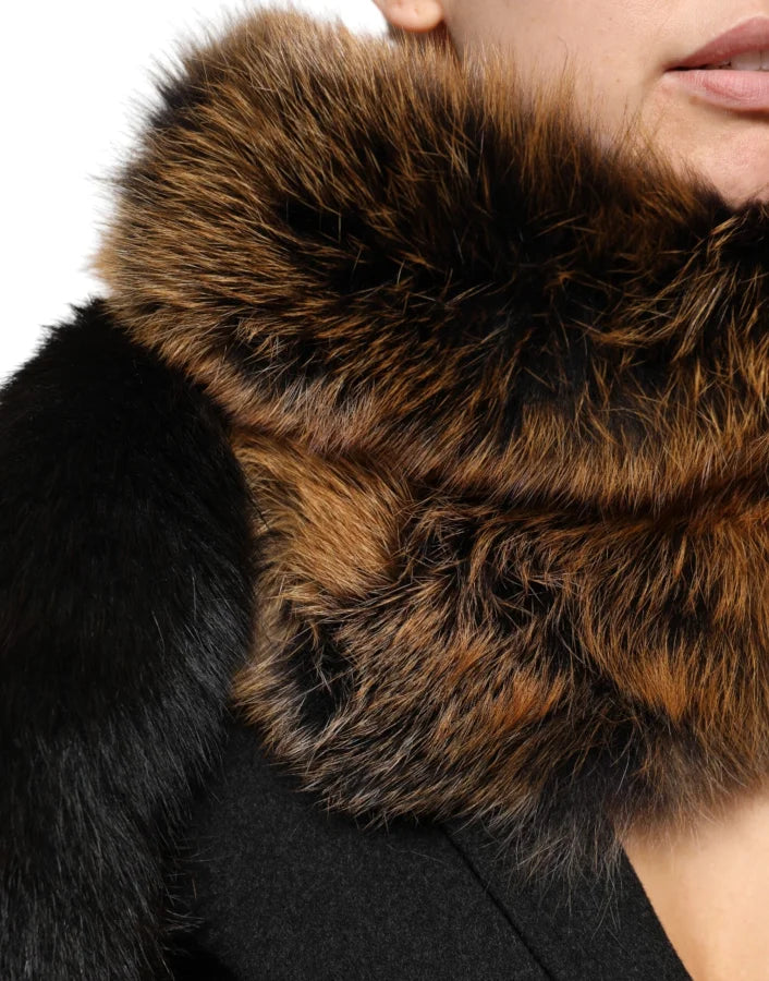 Dolce &amp; Gabbana Brown Red Fox Fur Neck Cashmere Warmer Scarf