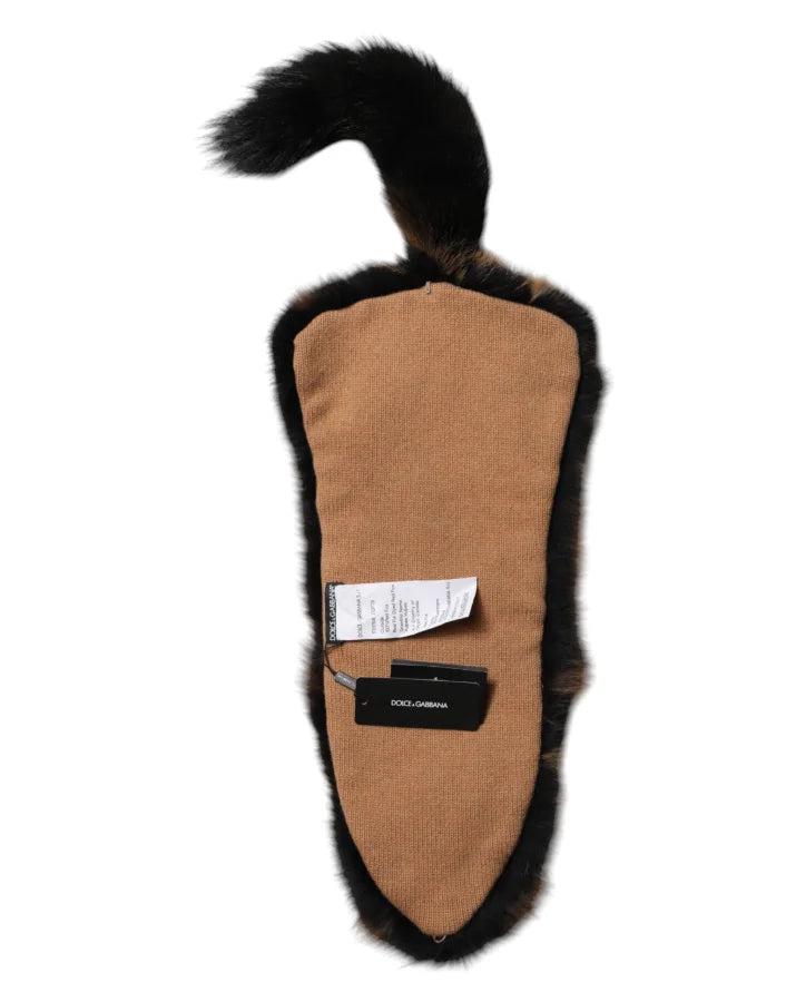 Dolce &amp; Gabbana Brown Red Fox Fur Neck Cashmere Warmer Scarf