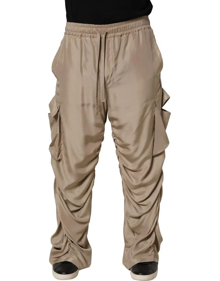 Dolce &amp; Gabbana Brown Ruched Cargo Parachute Men Jogger Pants