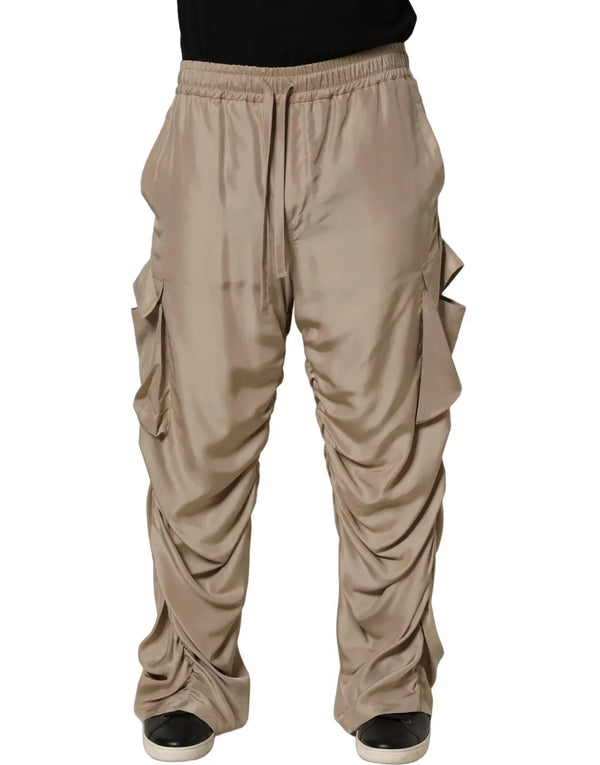 Dolce & Gabbana Brown Ruched Cargo Parachute Men Jogger Pants