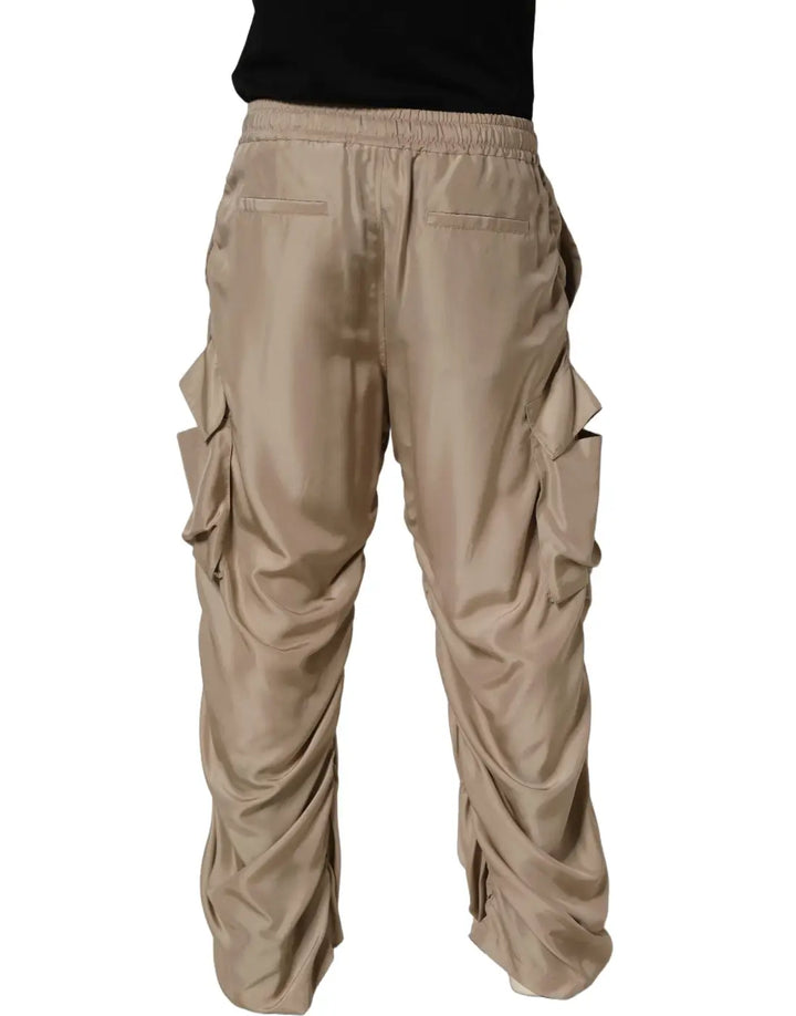 Dolce &amp; Gabbana Brown Ruched Cargo Parachute Men Jogger Pants
