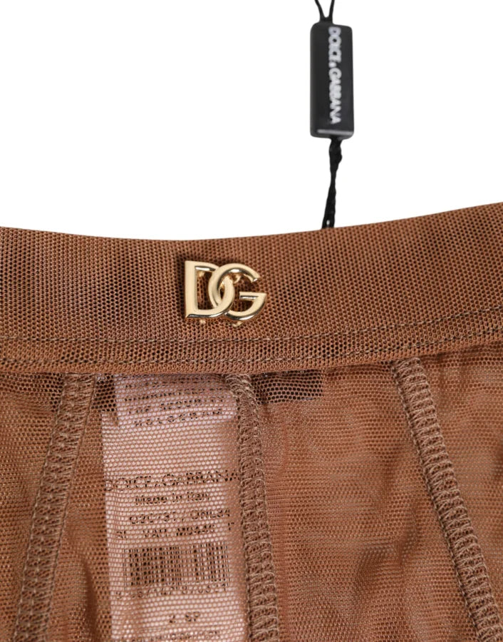 Dolce &amp; Gabbana Brown Sheer Mesh High Waist Briefs Underwear
