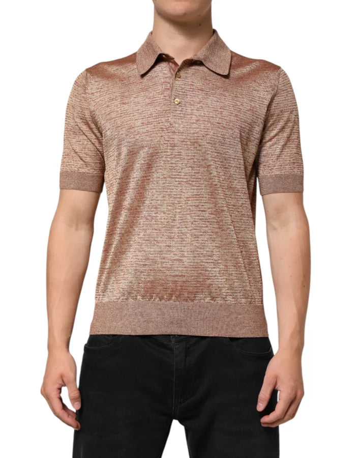 Dolce &amp; Gabbana Brown Silk Textured Short Sleeve Polo T-shirt