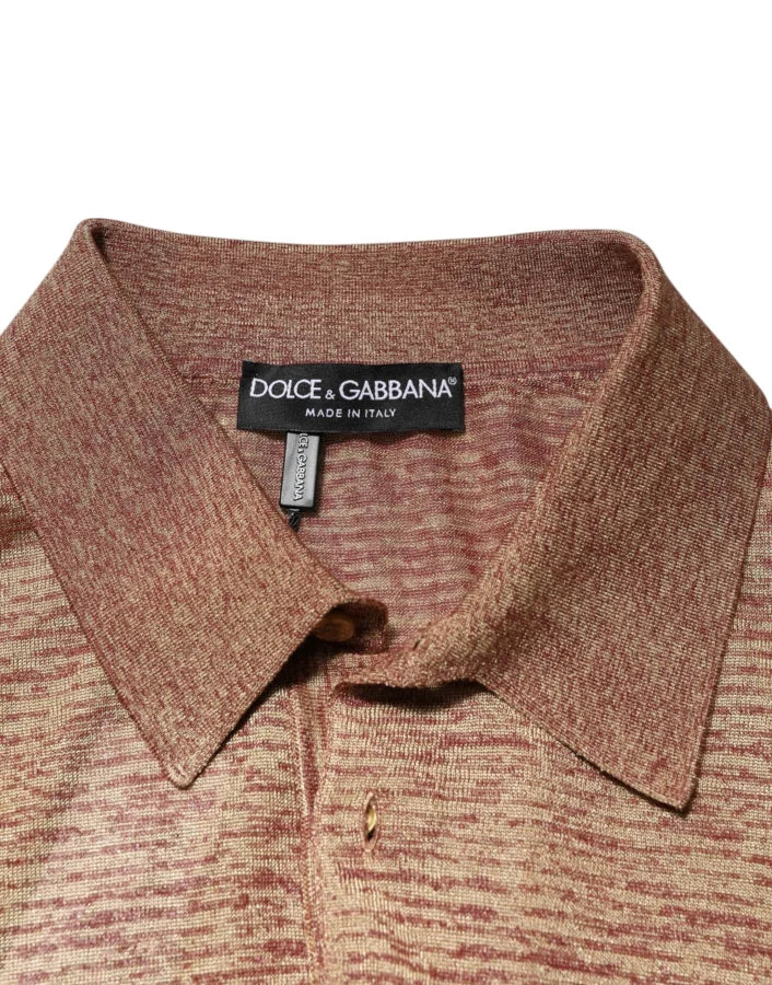 Dolce &amp; Gabbana Brown Silk Textured Short Sleeve Polo T-shirt