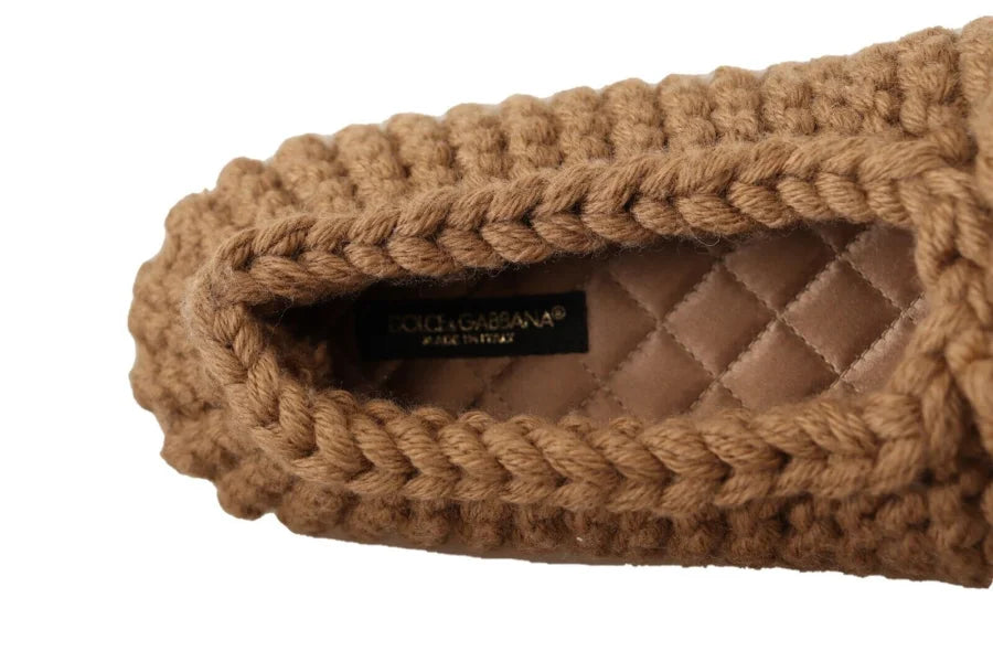 Dolce &amp; Gabbana Brown Slip On Ballerina Flats Wool Knit Shoes
