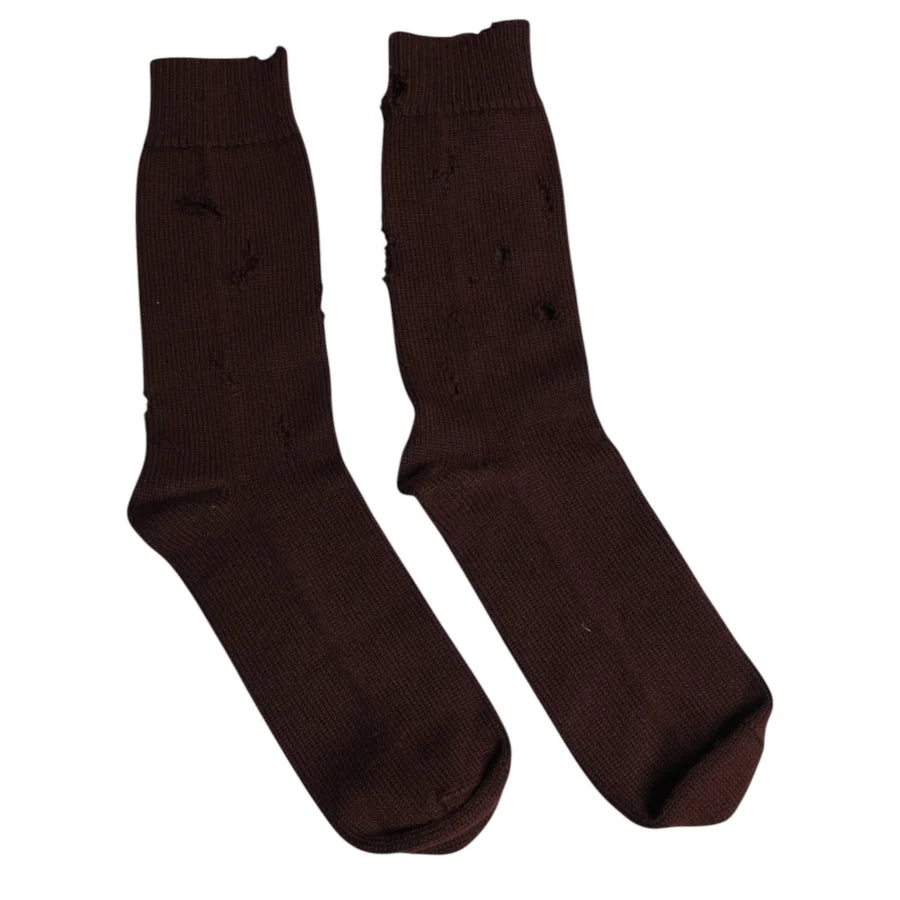 Dolce &amp; Gabbana Brown Solid Cotton Stretch Mid Calf Socks