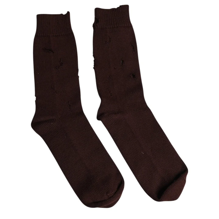 Dolce &amp; Gabbana Brown Solid Cotton Stretch Mid Calf Socks