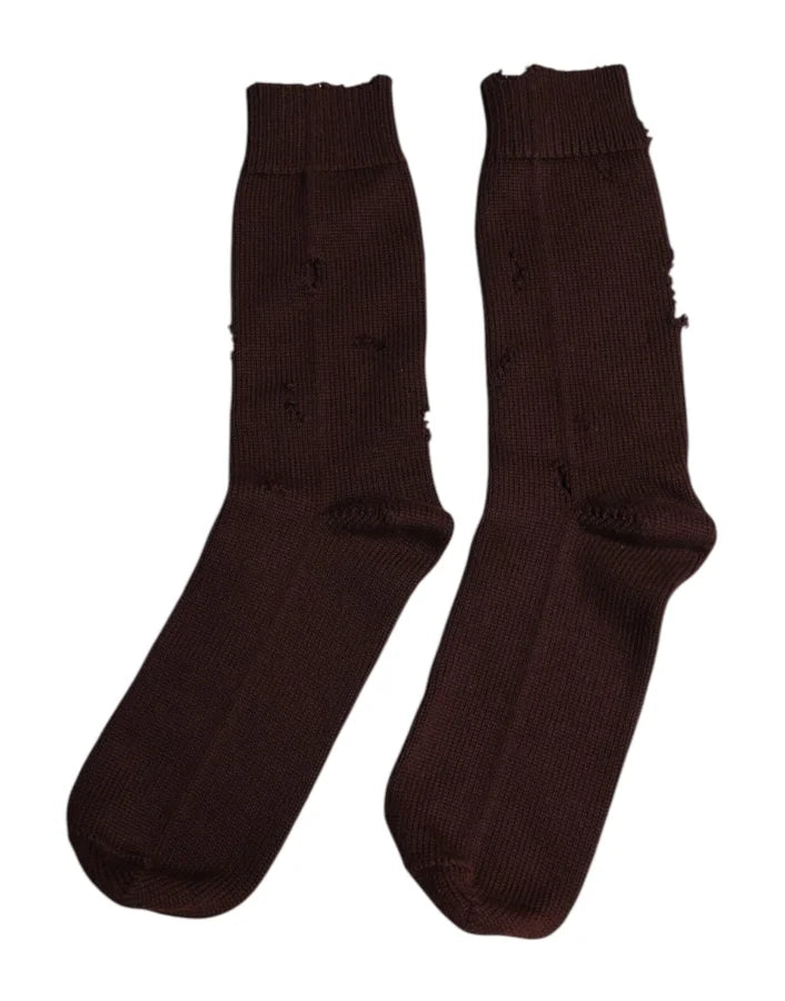 Dolce &amp; Gabbana Brown Solid Cotton Stretch Mid Calf Socks