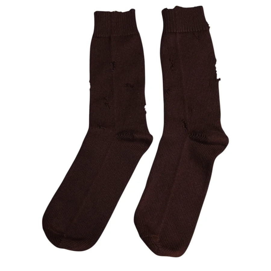 Dolce &amp; Gabbana Brown Solid Cotton Stretch Mid Calf Socks