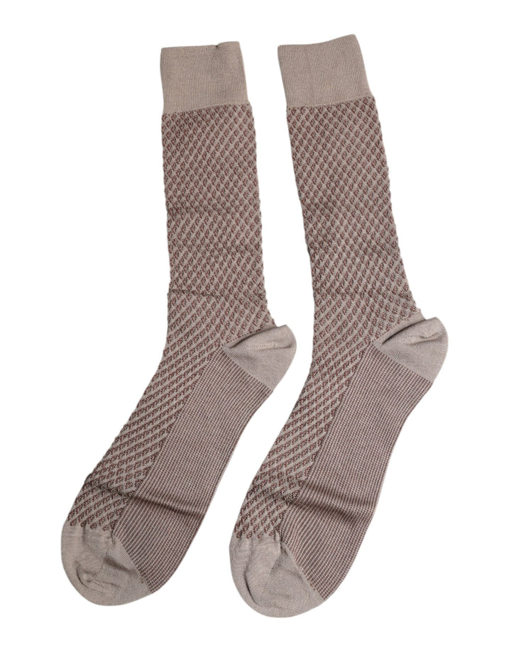 Dolce &amp; Gabbana Brown Solid Dg Logo Mid Calf Men Socks