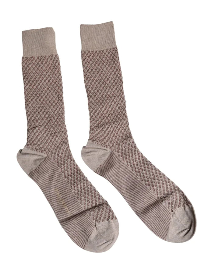 Dolce &amp; Gabbana Brown Solid DG Logo Mid Calf Men Socks