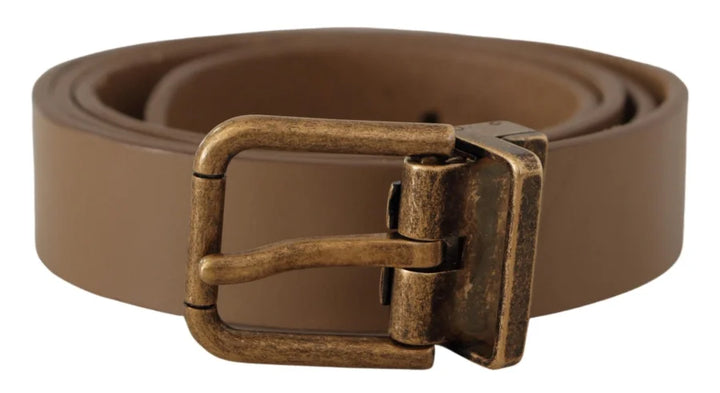 Dolce &amp; Gabbana Brown Solid Leather Brass Buckle Classic Belt