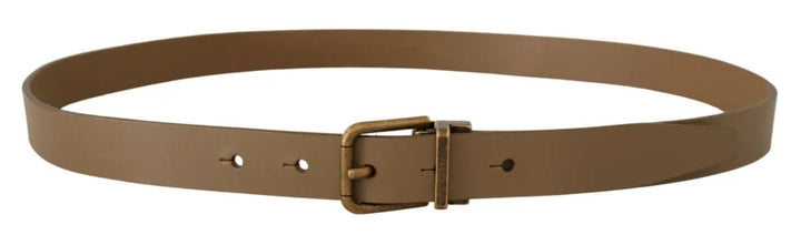 Dolce &amp; Gabbana Brown Solid Leather Brass Buckle Classic Belt