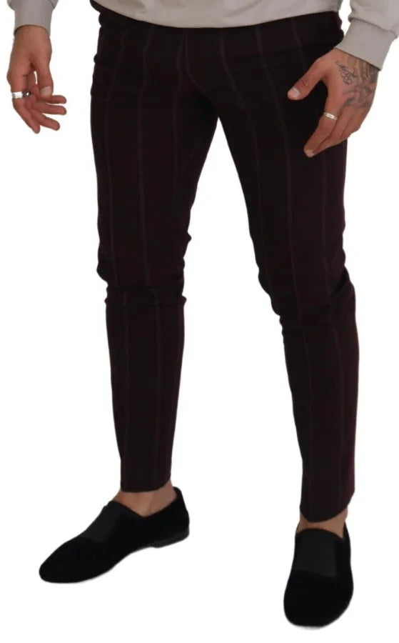 Dolce &amp; Gabbana Brown Striped Men Trousers Cotton Pants