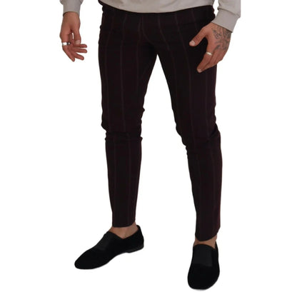 Dolce & Gabbana Brown Striped Men Trousers Cotton Pants