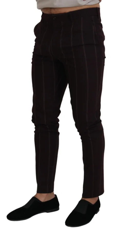 Dolce &amp; Gabbana Brown Striped Men Trousers Cotton Pants