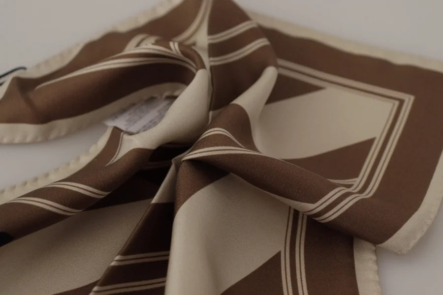 Dolce &amp; Gabbana Brown Stripes DG Logo Square Mens Handkerchief Scarf