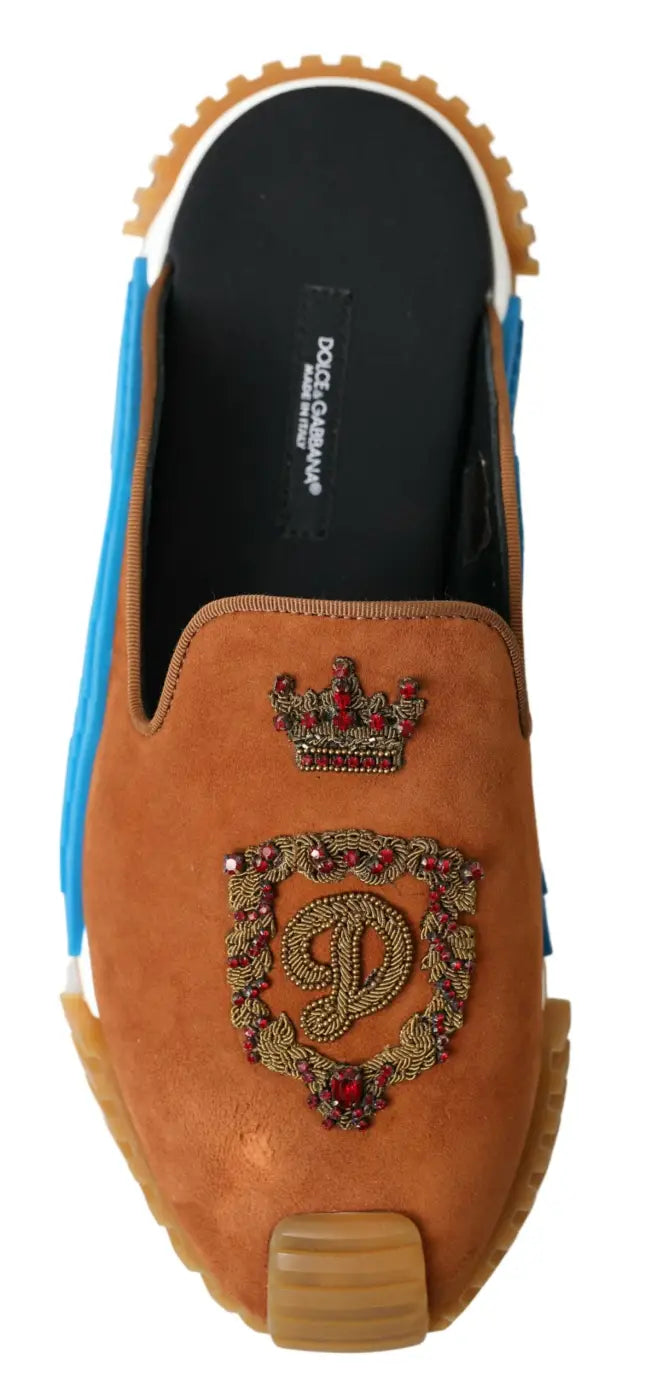 Dolce &amp; Gabbana Brown Suede Crown Logo NS1 Slides Sandals