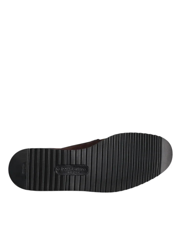 Dolce &amp; Gabbana Brown Suede DG Family Slip On Flats Shoes