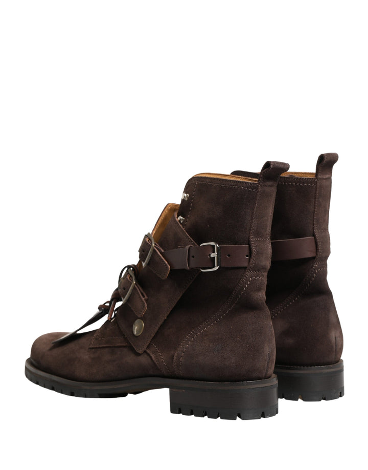 Dolce &amp; Gabbana Brown Suede Leather Buckle Ankle Boots Shoes