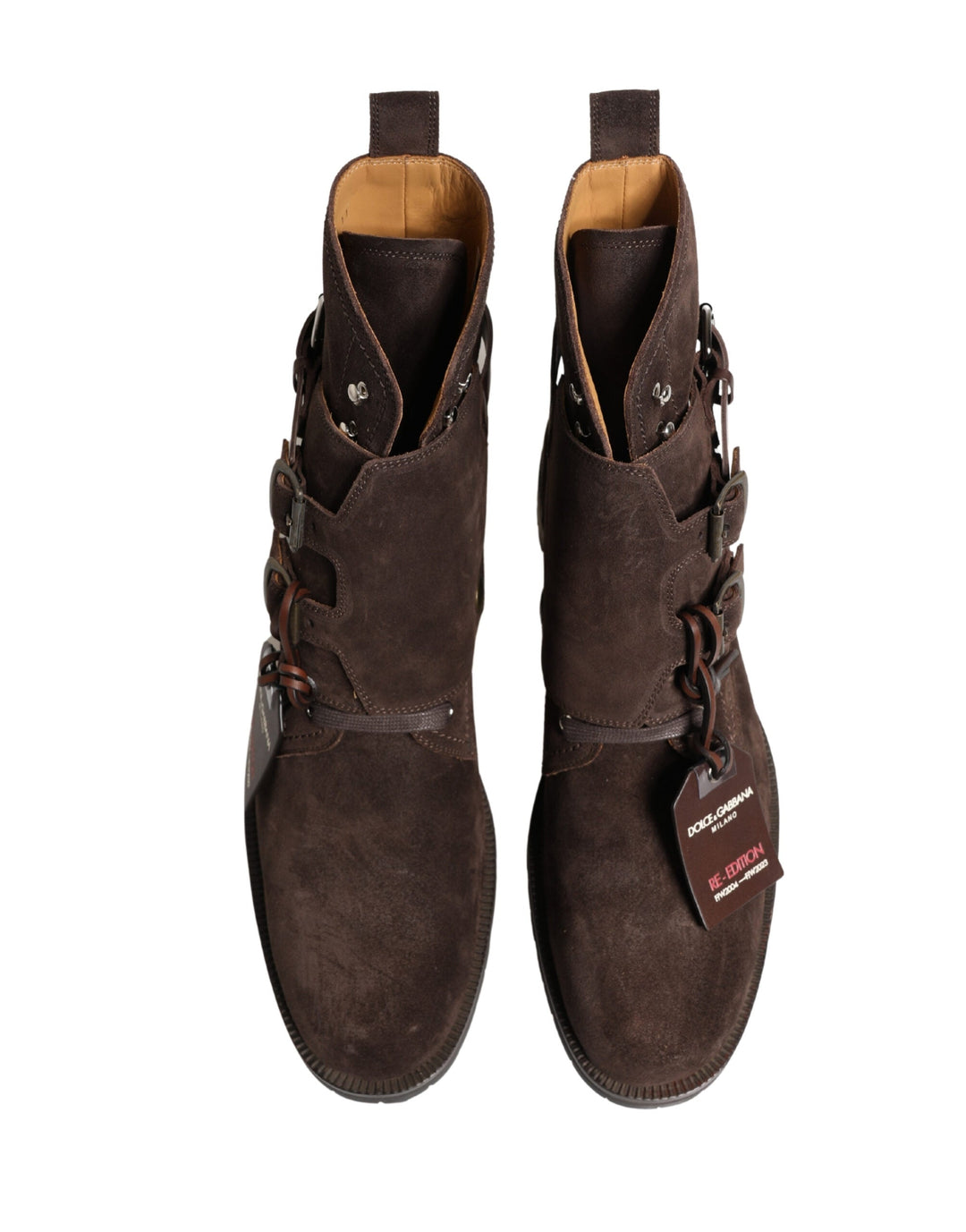 Dolce &amp; Gabbana Brown Suede Leather Buckle Ankle Boots Shoes