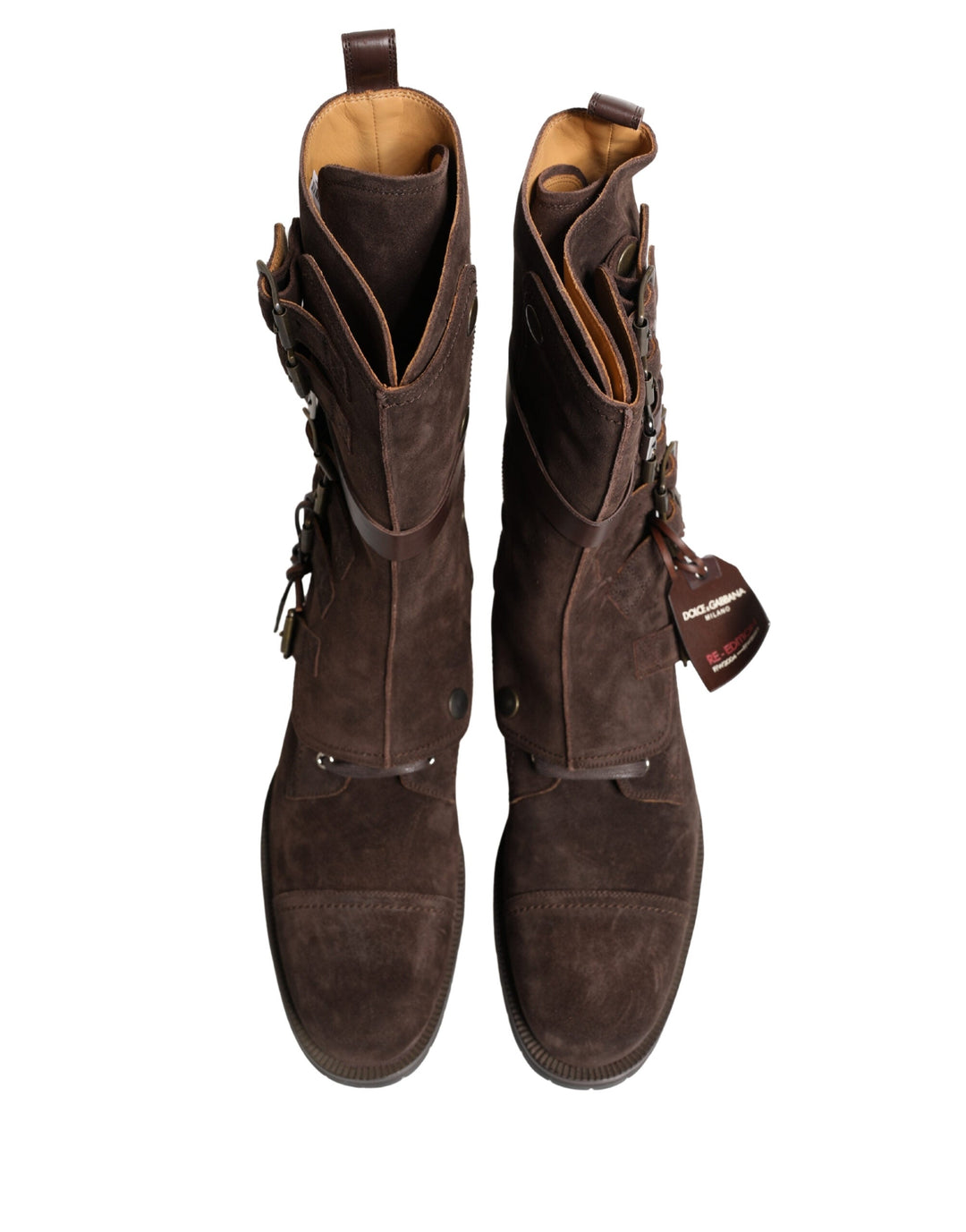 Dolce &amp; Gabbana Brown Suede Leather Combat Ankle Boots Shoes