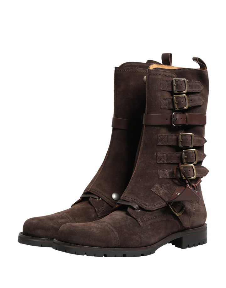 Dolce &amp; Gabbana Brown Suede Leather Combat Ankle Boots Shoes