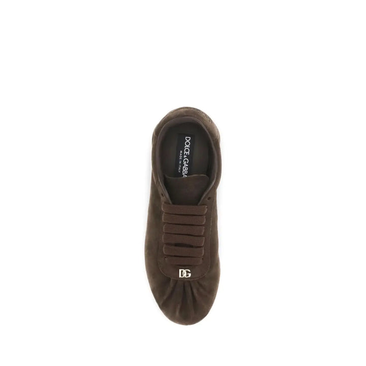 Dolce &amp; Gabbana Brown Suede Leather Low Top Sneakers