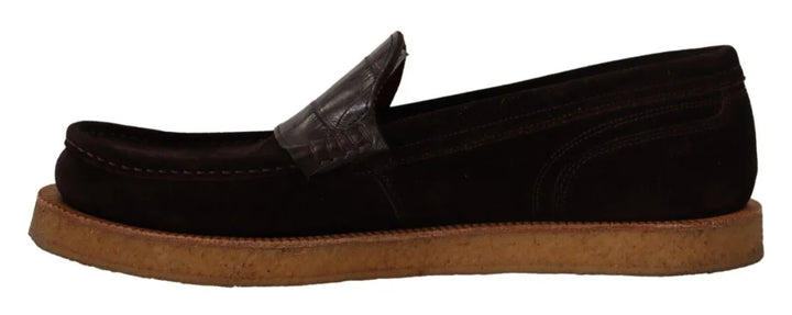 Dolce &amp; Gabbana Brown Suede Leather Slip On Flats Moccasin Shoes
