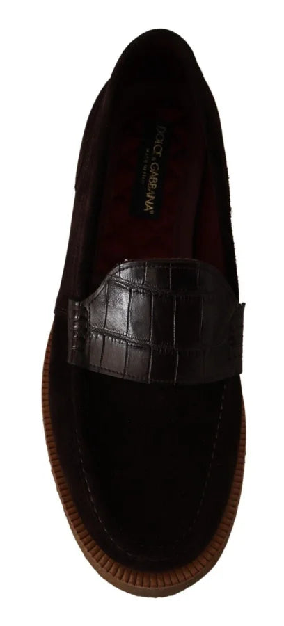 Dolce &amp; Gabbana Brown Suede Leather Slip On Flats Moccasin Shoes