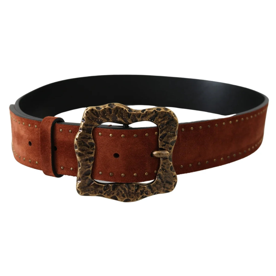 Dolce & Gabbana Brown Suede Leather Studded Baroque Belt