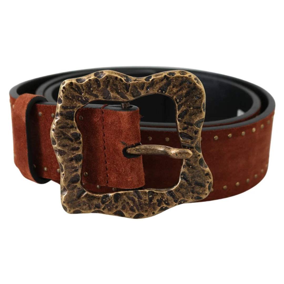 Dolce & Gabbana Brown Suede Leather Studded Baroque Belt