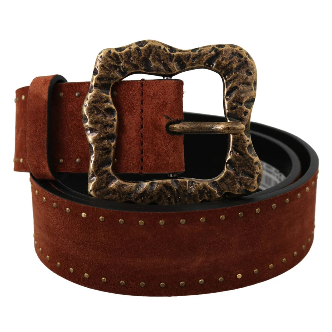 Dolce & Gabbana Brown Suede Leather Studded Baroque Belt