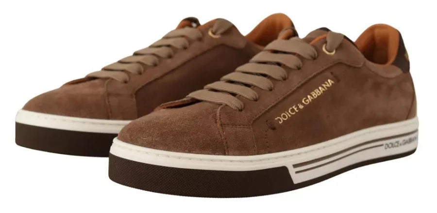 Dolce &amp; Gabbana Brown Suede Logo Low Top Sneakers Men Shoes