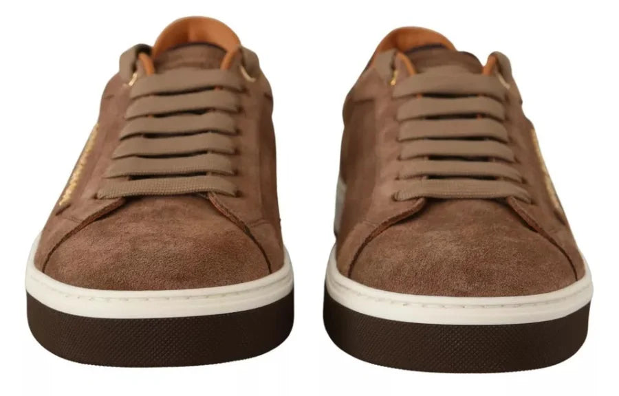 Dolce &amp; Gabbana Brown Suede Logo Low Top Sneakers Men Shoes
