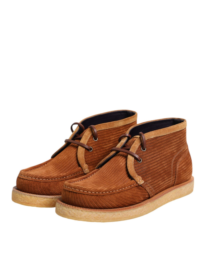 Dolce &amp; Gabbana Brown Suede Nubuck Leather Desert Ankle Boots Shoes