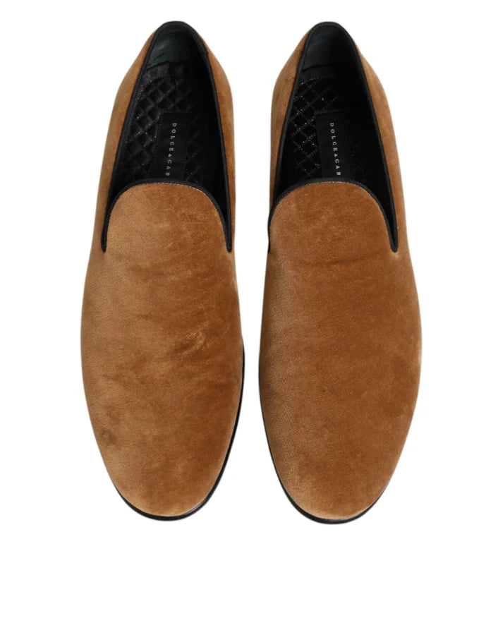 Dolce &amp; Gabbana Brown Suede Slip On Men Loafers Formal Shoes