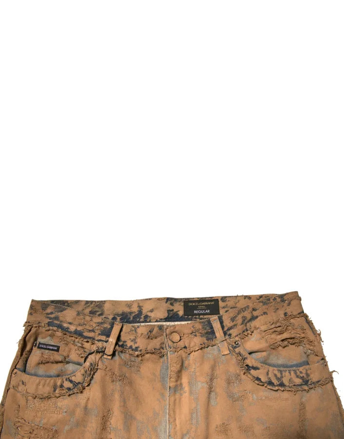 Dolce &amp; Gabbana Brown Tattered Cotton Skinny Denim Jeans