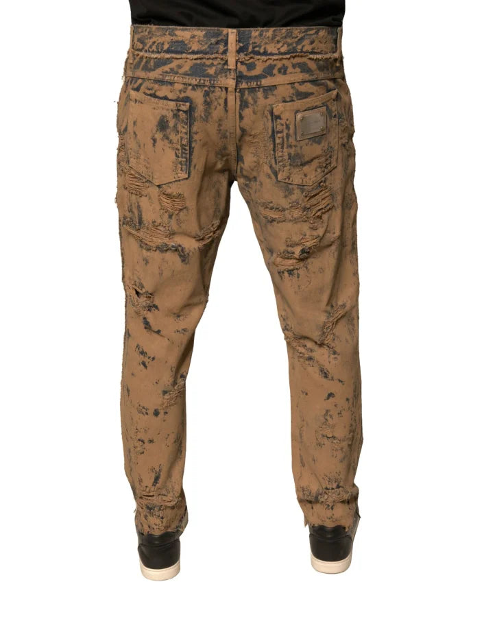 Dolce &amp; Gabbana Brown Tattered Cotton Skinny Denim Jeans