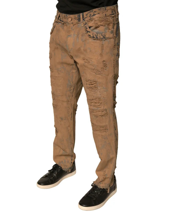 Dolce &amp; Gabbana Brown Tattered Cotton Skinny Denim Jeans