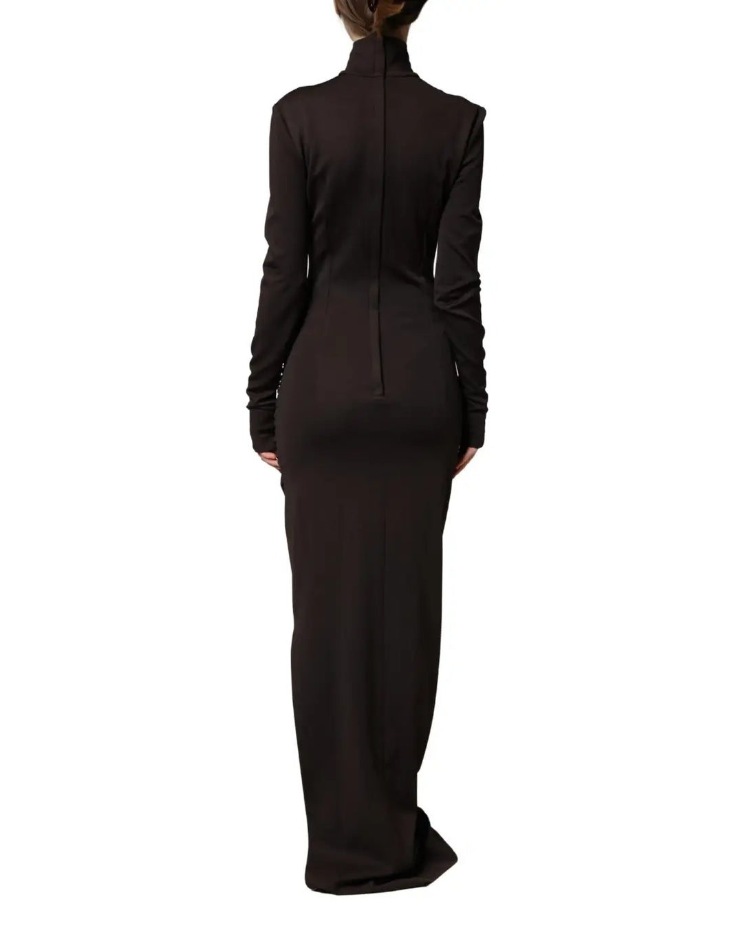 Dolce &amp; Gabbana Brown Turtleneck Jersey Long Maxi Dress