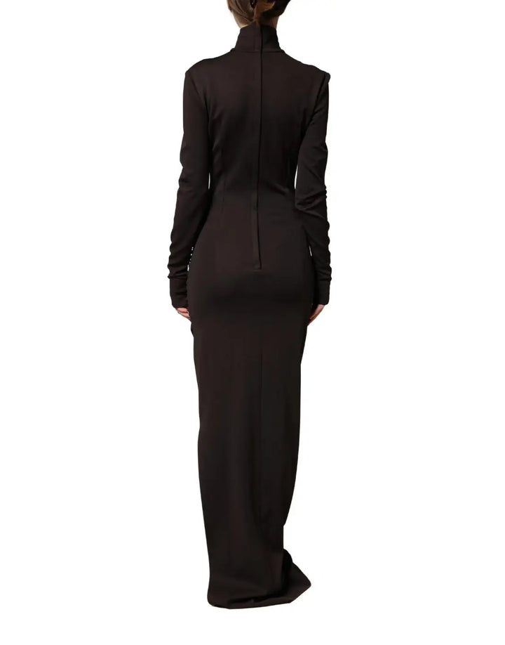 Dolce &amp; Gabbana Brown Turtleneck Jersey Long Maxi Dress