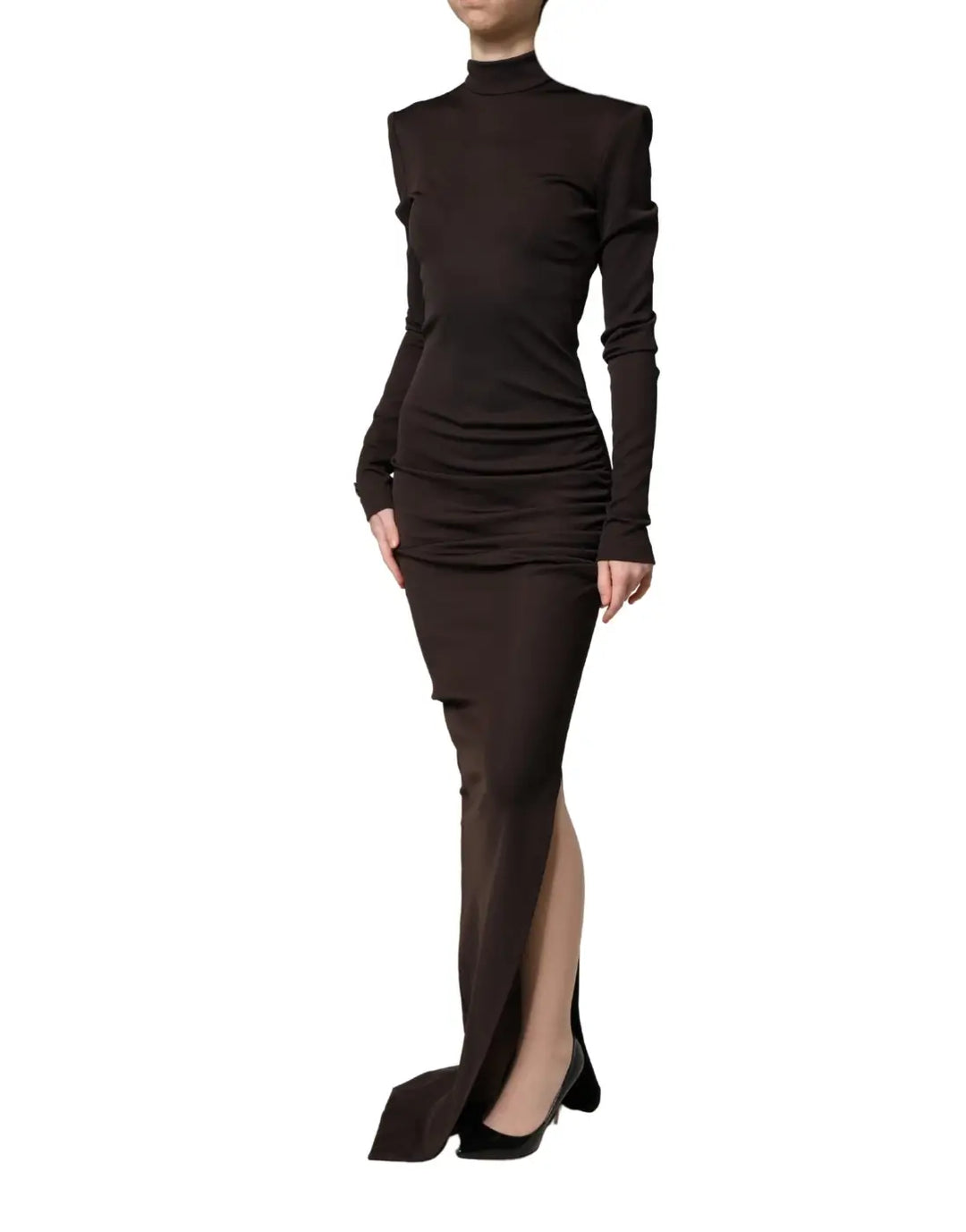 Dolce &amp; Gabbana Brown Turtleneck Jersey Long Maxi Dress