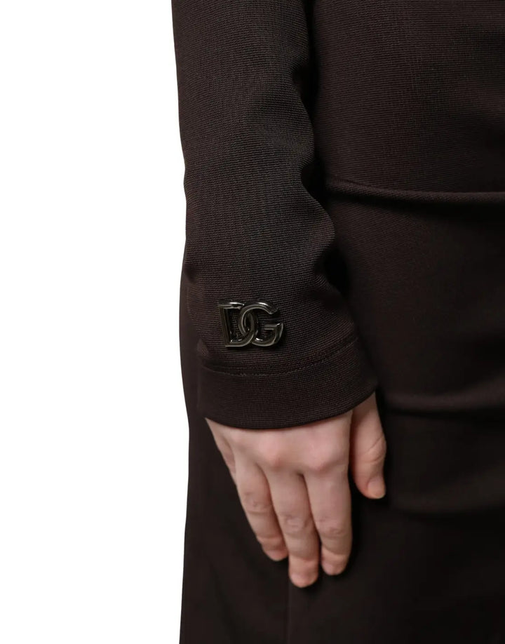 Dolce &amp; Gabbana Brown Turtleneck Jersey Long Maxi Dress