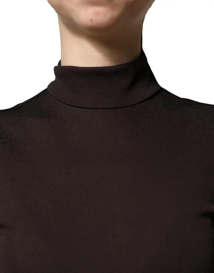 Dolce &amp; Gabbana Brown Turtleneck Jersey Long Maxi Dress