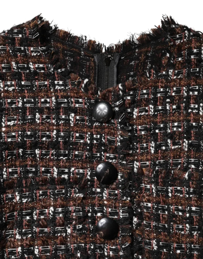 Dolce &amp; Gabbana Brown Tweed Short Sleeves A-line Mini Dress