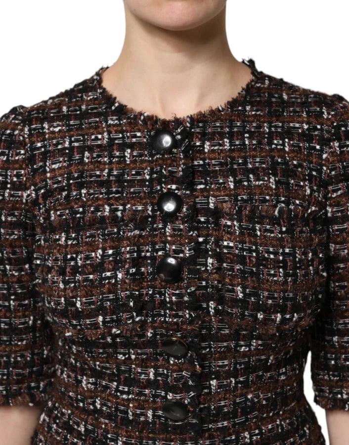Dolce &amp; Gabbana Brown Tweed Short Sleeves A-line Mini Dress