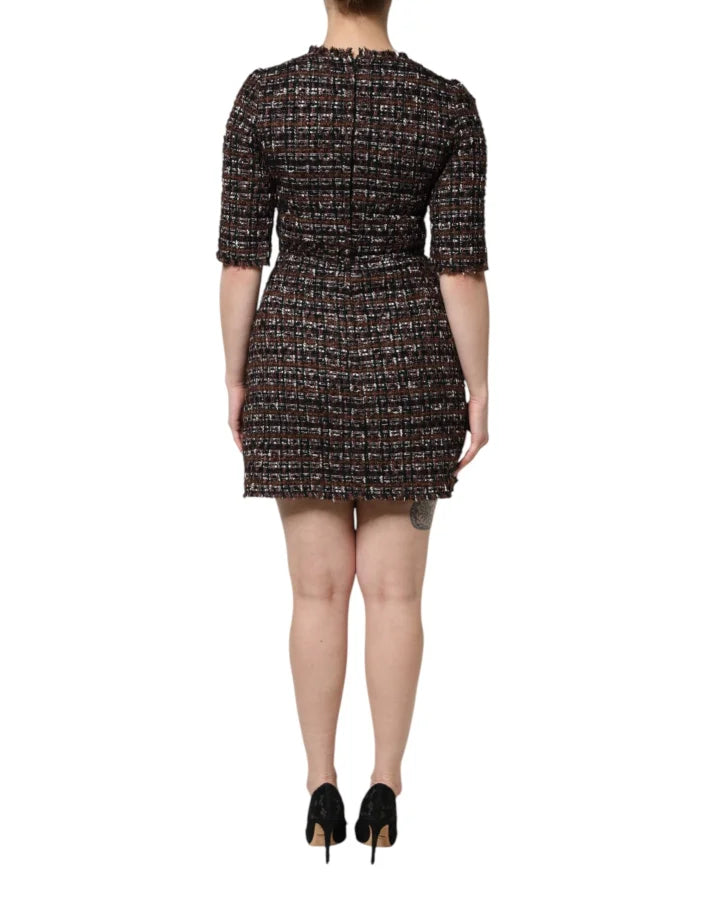 Dolce &amp; Gabbana Brown Tweed Short Sleeves A-line Mini Dress